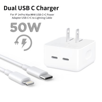 iPhone 14 Pro 50W USB-C+C Power Adapter With USB-C To Lightning Cable (High Copy)