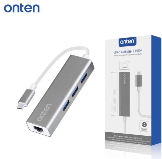 Onten OTN-9595 USB-C To 3-Port Hub With RJ45 Gigabit Ethernet Adapter